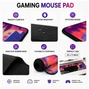 GTA 6 gaming mouse pad features smooth surface water resistant stitched edges and non-slip rubber base