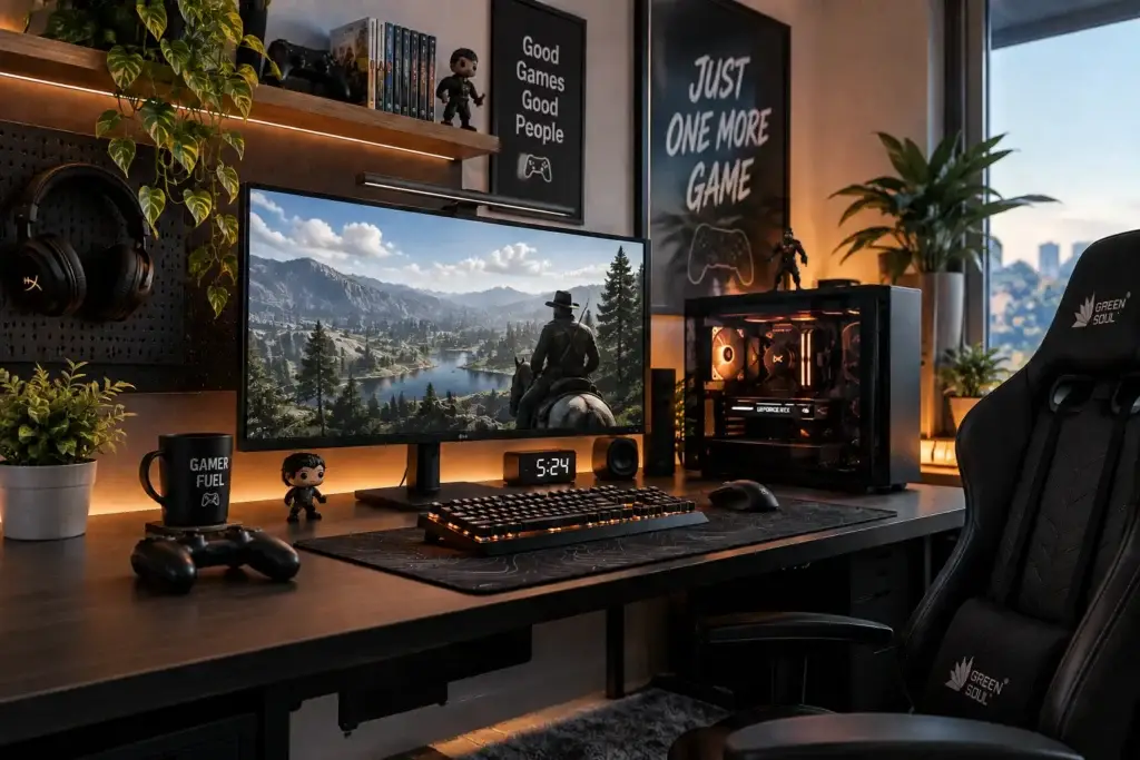 Gaming setup with gaming accessories